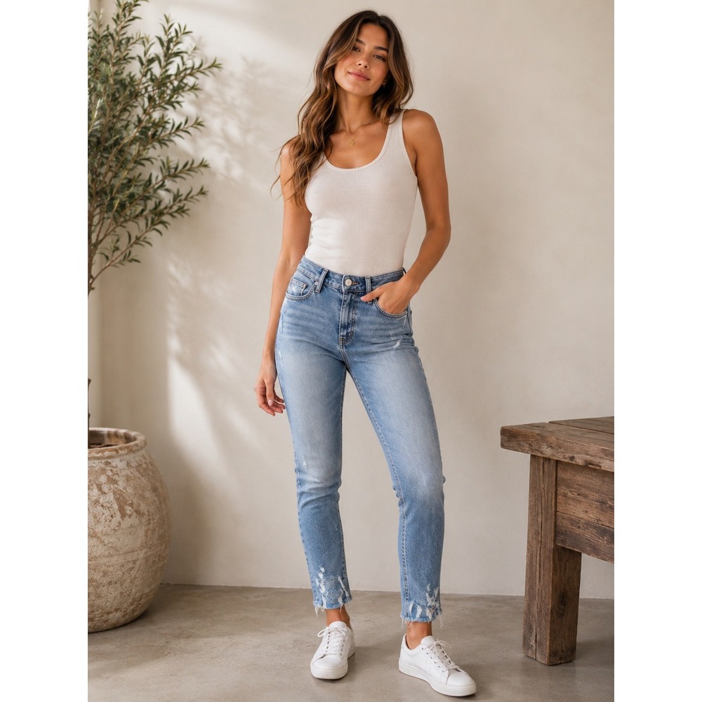 AGOLDE High Rise Skinny Jeans Womens 28 Light Wash Distressed Raw Hem